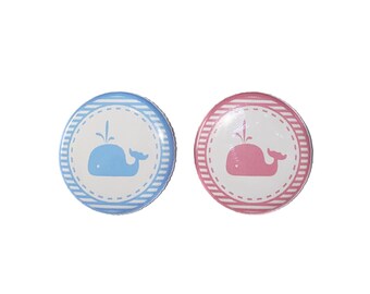 Gender Reveal, Whale, Pink, Blue, 1.25", 1.5", 2.25", Pinback Button, Girl or Boy, Pink or Blue, Baby Reveal, Ocean Shower, VB200, VB185