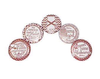 Alabama Magnet, 1", 1.25", 1.5", 2.25", Button Magnet, Alabama, Alabama Theme, Alabama Decor, Party Favor, Red, White, Magnet, TS001