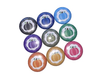 Pumpkins, 1", 1.25", 1.5", 2.25", Button, Pink Pumpkin, Green Pumpkin, Blue Pumpkin, Orange Pumpkin, Purple, Flatback, Pinback, FL005