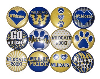 Wildcat Magnet, Blue, Yellow, 1", 1.25", 1.5", 2.25", Button Magnet, Paw Magnet, Wildcat Decor, Office Magnet, Locker Magnet, SM012