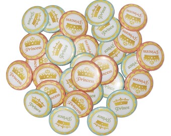 Gender Reveal, Coral, Mint, Gold, Crown, 1.25", 1.5", 2.25", Pinback Button, Prince, Princess, Baby Reveal, Princess, Prince, VB315, VB340
