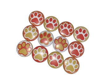 Paws, Red Paw, Gold Paw, 1", 1.25", 1.5", 2.25", Button, Red, Gold, Party Favor, School Spirit, School Pride, Flatback, Pinback, PP015