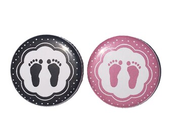 Baby Feet, Gender Reveal, Black, Pink, 1.25", 1.5", 2.25", Pinback Button, Girl or Boy, Pregnancy, Baby Reveal, Baby Vote, VB497, VB038