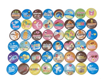 Summer Vacation Magnet, 1", 1.25", Button Magnet, Summer Magnet, Camping Magnet, Vacation, Outdoors Magnet, Camp Fire, Plane, Beach, SU009