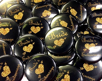 Bachelorette Party, Gold, Black, Tribe, 1.5", 2.25", Pinback Button, Heart, Arrow, Bachelorette Pin, Bridal Party Favor, Pins, BW010, BW077