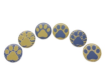 Paw Magnet, Gold Paw, Dark Blue Paw, 1", 1.25", Button Magnet, Blue, Gold, School Colors, School Pride, Team Colors, Paws, PP025