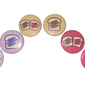 Peanut Butter, Jelly, PBJ, 1&quot;, 1.25&quot;, Button, Peanut Butter, Jelly, Pbj, Sandwich, Grape Jelly, Friend, Flatback, Pinback, Pin, Badge, FD026