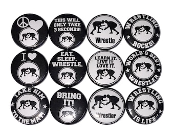 Wrestler Magnet, 1", 1.25", 1.5", Button Magnet, Wrestling, Wrestler, Wrestling Decor, Wrestling Theme, Party Favor, Locker Magnet, SE022