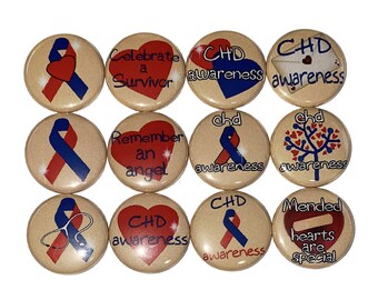 Congenital Heart Disease, CHD Magnet, 1", 1.25", 1.5", Button Magnet, Awareness, Chd Ribbon, Blue Red Ribbon, Chd, Chd Theme, CA020