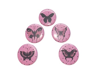 Butterfly, 1", 1.25", Button, Pink, Black, Polka Dot, Butterflies, Butterfly Pin, Butterfly Button, Butterfly Flatback, Pink Butterfly, B010