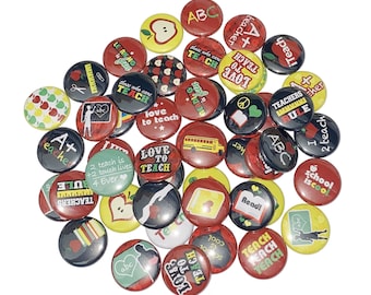 Teacher, 1", 1.25", Button, Back to School, Teacher Party Favor, Classroom, Gift, School, Books, Flatback, Pinback, Pin, Badge, SC022