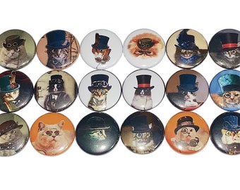 Cat Magnet, Cat, 1", 1.25", 1.5", 2.25", Button Magnet, Steam Punk, Cat Theme, Cat Decor, Hat, Glasses, Party Favor, Gift, Kitten, CT006