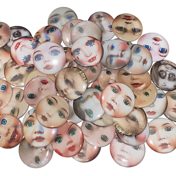 Doll Faces, 1", 1.25", 1.5", 2.25", Button, Dolls, Creepy Doll, Doll Pin, Scary Doll, Doll Pinback, Dolls, Doll Flatback, Party Favor, D014