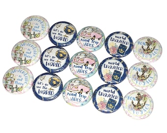 World Travel, 1", 1.25", 1.5", 2.25", Button, Travel, Globe, Adventure, Anchor, Travel Theme, Travel Decor, Flatback, Pinback, Pin, TS023