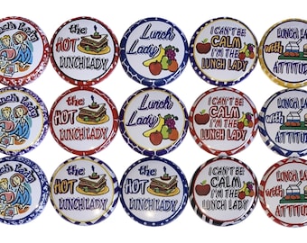 Lunch Lady Magnet, 1", 1.25", Button Magnet, Cafeteria Magnet, Lunch Theme, Lunch Lady, Party Favor, School, Lunch Lady Decor, Gift, PR005