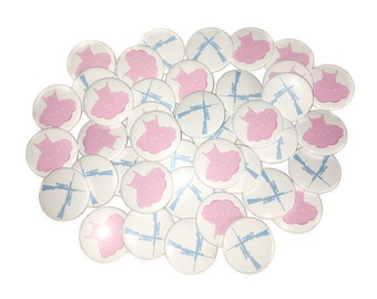 Gender Reveal, Rifles, Ruffles, 1.25", 1.5", 2.25", Pinback Button, Baby Shower, Boy or Girl, Pink or Blue, Tutus, Baby Reveal, VB258, VB172