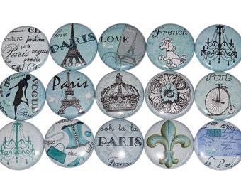 Paris Magnet, 1", 1.25", 1.5", 2.25", Button Magnet, Paris Theme, Paris Decor, France, Eiffel Tower, Green-Blue, Aqua, Party Favor, TS018