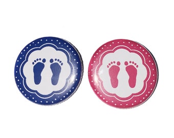 Baby Feet, Navy Blue, Dark Pink, 1.25", 1.5", 2.25", Pinback Button, Girl or Boy, Pregnancy, Baby Reveal, Baby Vote, VB487, VB498