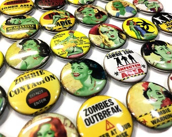 Zombie Magnet, 1", 1.5", Button Magnet, Zombie Button, Zombies, Pin Up Girl, Zombie Theme, Zombie Party Favor, Zombie Decor, Pin Up, D012