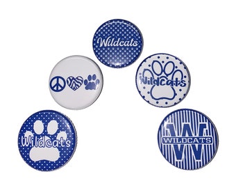 Wildcats, Blue, White, 1", 1.25", Button, Wildcat Theme, Paw, Wildcat Decor, Party Favor, Wildcat Flatback, Wildcat Pinback, Badge, SM037