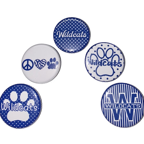 Wildcats, Blue, White, 1", 1.25", Button, Wildcat Theme, Paw, Wildcat Decor, Party Favor, Wildcat Flatback, Wildcat Pinback, Badge, SM037