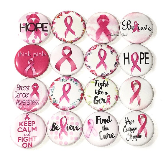 Breast Cancer Awareness Think Pink 1 Inch Buttons Flat//Pin//Magnet//Lapel Set of 5
