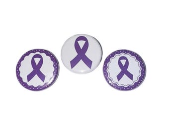 Purple Ribbon Magnet, 1", 1.25", 1.5", 2.25", Button Magnet, Purple Ribbon, Epilepsy, Alzheimer's, Lupus, Sarcoidosis, Crohn's, CA053
