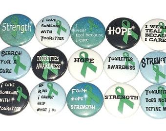 Tourettes Magnet, 1", 1.25", Button Magnet, Teal Ribbon Magnet, Teal Magnet, Teal Ribbon Theme, Tourettes Theme, Tourettes Ribbon, CA049