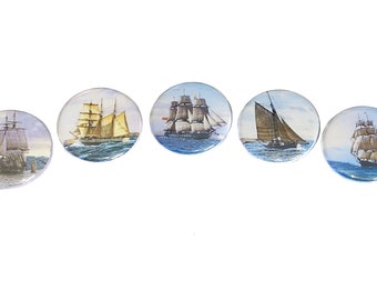 Old Ships Magnet, 1", 1.25", Button Magnet, Ships, Ship Theme, Nautical Magnet, Ocean Magnet, Old Ship Decor, Sailing, Old Ships, Sea, N001