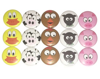 Animal Face Magnet, 1", 1.25", 1.5", Button Magnet, Pig Face Magnet, Cow Face Magnet, Chicken Face, Cow Face, Duck Face, Barn Animal, A025