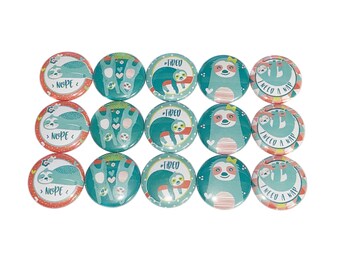 Sloth Magnet, 1", 1.25", 1.5", 2.25", Button Magnet, Sloth Decor, Sloth Theme, Party Favor, Sleep Theme, Nap Theme, Birthday, Sloths, A027