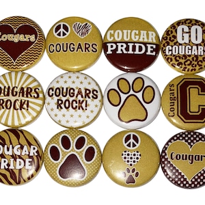 Cougars Magnet, Maroon, Gold, 1&quot;, 1.25&quot;, 1.5&quot;, 2.25&quot;, Button Magnet, Cougar Theme, Cougar Party Favor, Paw Magnet, SM055