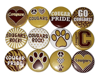 Cougars Magnet, Maroon, Gold, 1", 1.25", 1.5", 2.25", Button Magnet, Cougar Theme, Cougar Party Favor, Paw Magnet, SM055