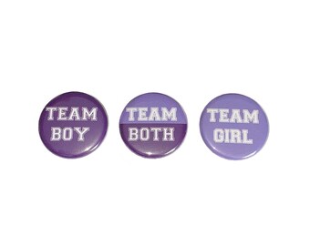 Gender Reveal, Twins, Purple, Lavender, 1.25", 1.5", 2.25", Pinback Button, Boy, Girl, Team Both, Twin Reveal, VB114, VB111, VB454