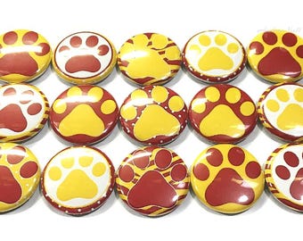 Paw, Red, Yellow, Imperfect, 1.25" Pinback Button, 5 Buttons, Ready to Ship