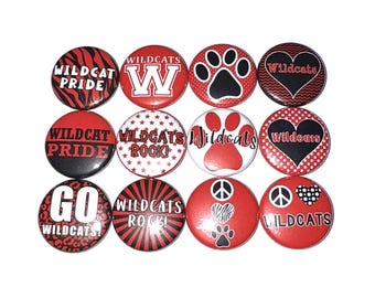 Wildcat Magnet, 1", 1.25", 1.5", 2.25", Button Magnet, Red, Black, Wildcat Theme, Wildcat Decor, Party Favor, SM016