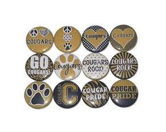 Cougar Magnet, Black, Gold, 1", 1.25", 1.5", 2.25", Button Magnet, Cougar Theme, Cougar Decor, Paw, Black Paw, Cougars, SM009