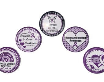 Domestic Violence, 1", 1.25", 1.5", 2.25", Button, Purple Ribbon, Violence Ribbon, Domestic Abuse, Abuse Theme, Flatback, Pinback, CA030