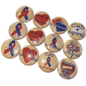 Congenital Heart Disease, CHD, 1&quot;, 1.25&quot;, 1.5&quot;, Button, Chd Awareness, Chd Ribbon, Chd Theme, Chd Ribbon Theme, Flatback, Pinback, CA020