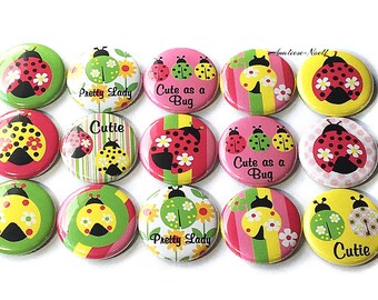 Ladybug Magnet, 1", 1.25", Button Magnet, Pink Ladybug, Yellow Ladybug, Ladybug, Green Ladybug, Ladybug Party Favor, Birthday, Bug, B006