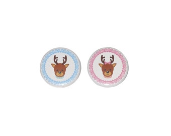 Gender Reveal, Reindeer, Blue, Pink,  1.25", 1.5", 2.25", Pinback Button, Xmas, Holiday, Christmas, Baby Reveal, Rudolph, Vote, VB515, VB517