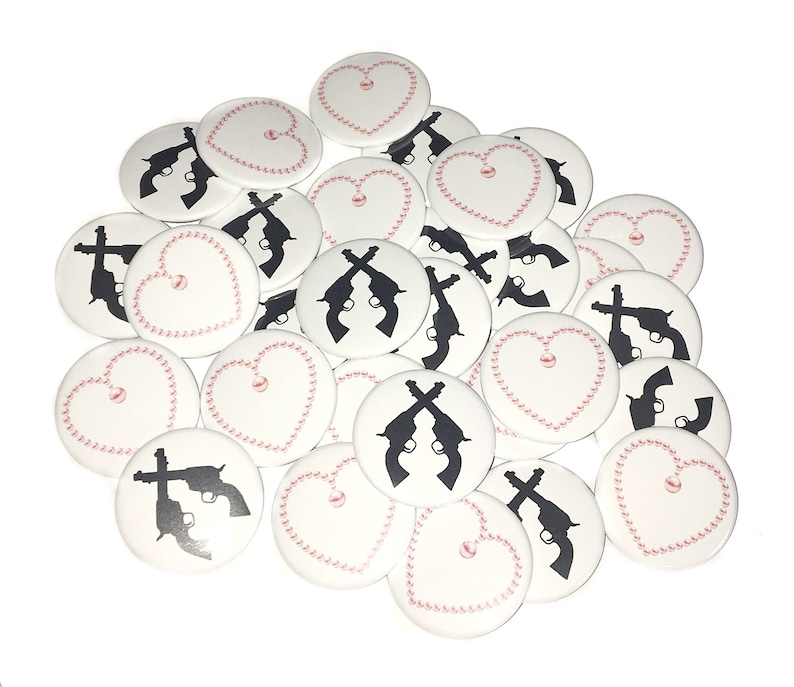 Pearls VB168 Guns 2.25 Pearl Baby Shower Gender Reveal Pistol Baby Shower Baby Shower Pistols VB221 1 1.5 Pinback Button