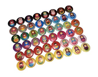 Matryoshka, 1", 1.25", Button, Russian Doll, Matryoshka Doll, Nesting Doll, Matryoshka Theme, Matryoshka Decor, Flatback, Pinback, HT004