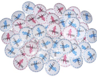 Gender Reveal, Blue, Pink, Cowboy, Cowgirl, 1.25", 1.5", 2.25", Pinback Button, Baby Shower, Baby Reveal, Western, Baby Vote, VB395, VB226