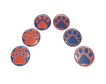 Paw, Red, Blue, 1", 1.25", 1.5", Button, Red Paw, Red Blue Paw, School Spirit, School Pride, School Colors, Flatback, Pinback, PP009