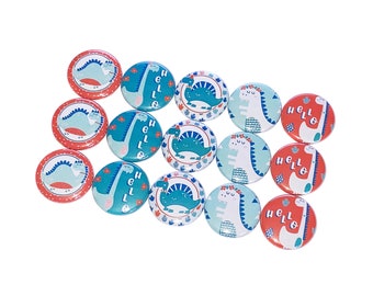 Dinosaur, 1", 1.25", 1.5", 2.25", Button, Dino, Birthday, Party Favor, Jurassic, Dinosaur Theme, Dinosaur Decor, Flatback, Pinback, DU004