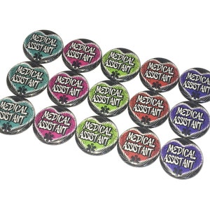 Medical Assistant, 1&quot;, 1.25&quot;, Button, Medical Theme, MA, Party Favor, Medical Assistant Gift, Heart, Black, Flatback, Pinback, Badge, MA003