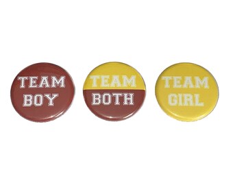 Gender Reveal, Twins, Maroon, Yellow, 1.25", 1.5", 2.25", Pinback Button, Boy, Girl, Team Both, Twin Reveal, Baby Vote, VB154, VB159, VB439