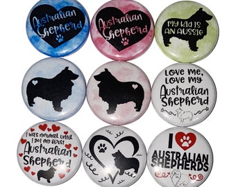 Dog Magnet, Australian Shepherd, 1", 1.25", 1.5", 2.25", Button Magnet, Dog, Puppy, Party Favor, Dog Theme, Dog Decor, Dog Button, DG010