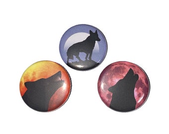 Wolves, Wolf, 1", 1.25", Button, Howling Wolf, Wolf Party Favor, Wolf Theme, Wolf Decor, School Spirit, Flatback, Pinback, Pin, Badge, A036